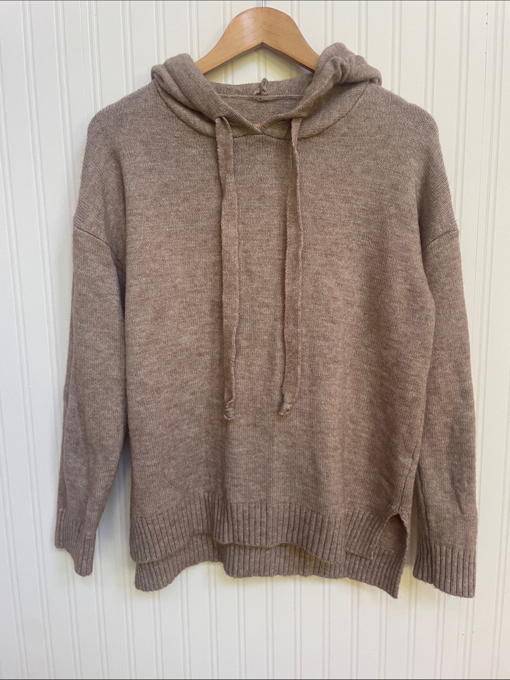 Taupe Wool Blend Hooded Lightweight Knit Sweater Women’s Size M